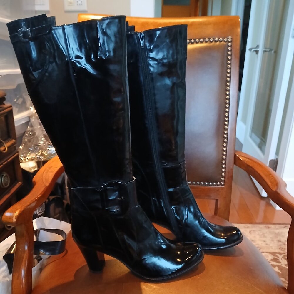 All Patent leather tall boots.  New and unworn.